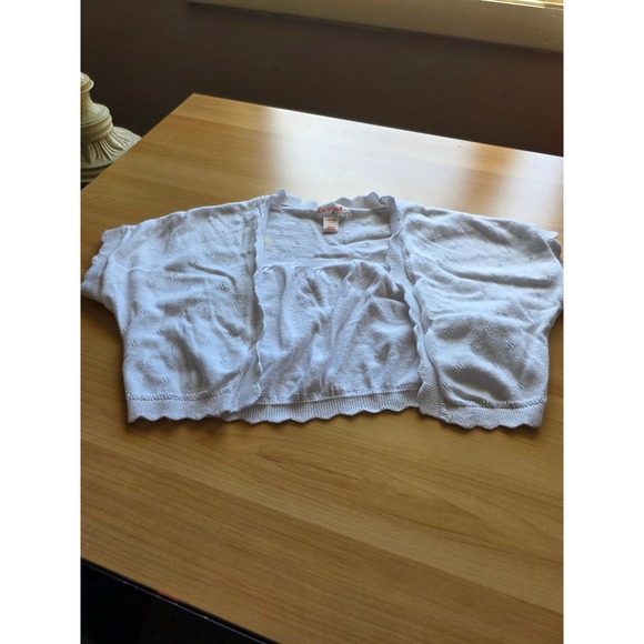 Cat & Jack Other - Cat & Jack Girls White Pointelle Knit Shrug Cardigan Short Sleeve Bolero S 6/6X